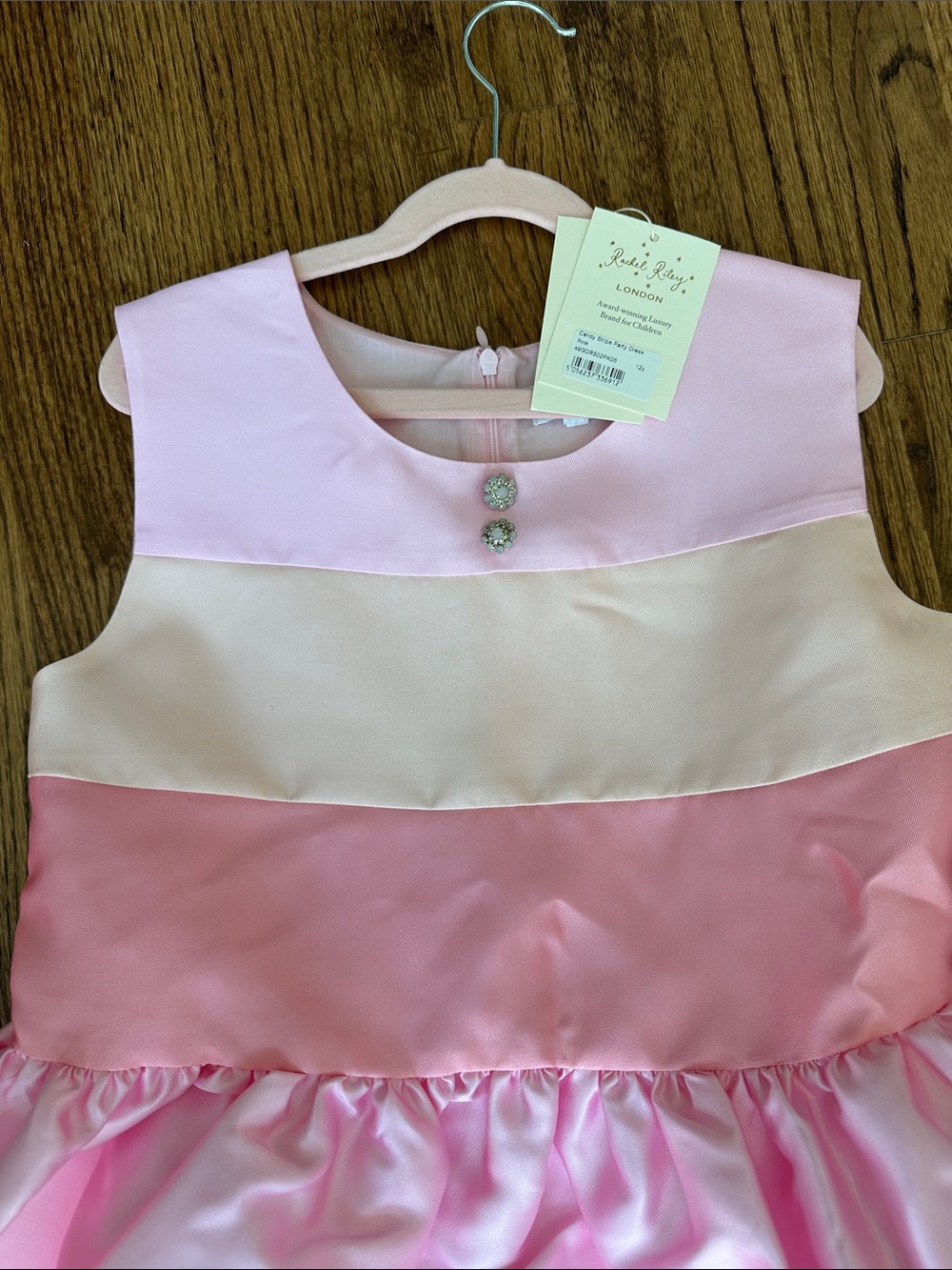 Rachel Riley Pink and Cream Satin Stripe Party Dress - Picture 2 of 6